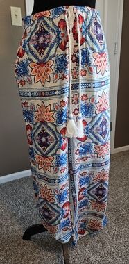 Boho Floral Print Palazzo Pants- Blue & Red